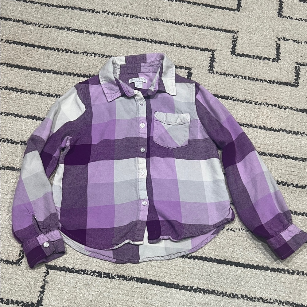 Falls Creek Purple and White Plaid Kids Button Down Shirt